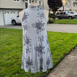 Elegant light blue Floral embroidery halter Dress